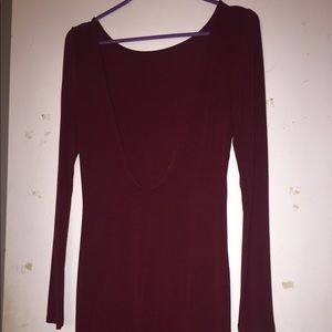 Burgundy Backless Bodycon with long sleeve dress